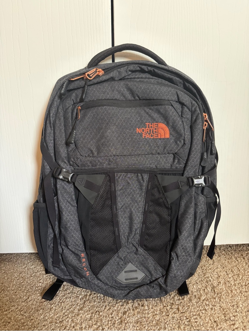 The North Face Women’s Recon Backpack with Rose Gold/Orange Logo and Accents